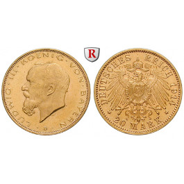 Deutsches Kaiserreich, Bayern, Ludwig III., 20 Mark 1914, D, f.st/st, J. 202