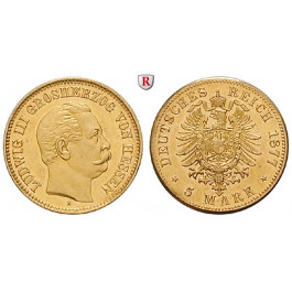 Deutsches Kaiserreich, Hessen, Ludwig III., 5 Mark 1877, H, vz+, J. 215