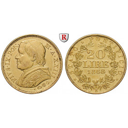 Vatikan, Pius IX., 20 Lire 1868, 5,81 g fein, ss-vz