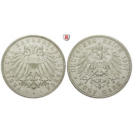 Deutsches Kaiserreich, Lübeck, 5 Mark 1907, A, ss, J. 83