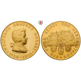 Personenmedaillen, Mozart, Wolfgang Amadeus - Österreichischer Komponist, Goldmedaille 1956, 31,58 g fein, PP