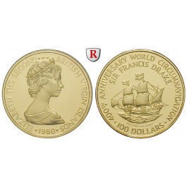 Britisch Virgin Island, Elisabeth II., 100 Dollars 1976, 6,39 g fein, PP