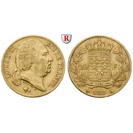 Frankreich, Louis XVIII., 20 Francs 1817, 5,81 g fein, ss