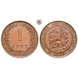 Niederlande, Königreich, Wilhelmina I., Cent 1907, ss/ss-vz