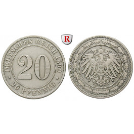 Deutsches Kaiserreich, 20 Pfennig 1890, G, ss, J. 14