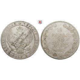 Polen, Nikolaus I. von Russland, 10 Zlotych - 1 1/2 Rubel 1833, ss