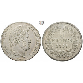 Frankreich, Louis Philippe, 5 Francs 1837, vz