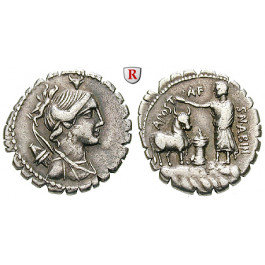 Römische Republik, A. Postumius, Denar, serratus 81 v.Chr., ss+