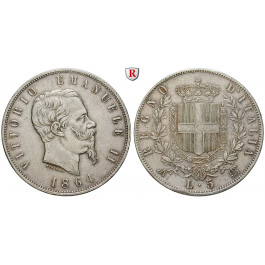 Italien, Königreich, Vittorio Emanuele II., 5 Lire 1864, ss+