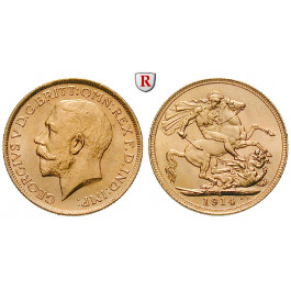 Australien, George V., Sovereign 1914, 7,32 g fein, vz-st