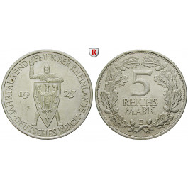 Weimarer Republik, 5 Reichsmark 1925, Rheinlande, E, vz-st, J. 322