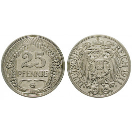 Deutsches Kaiserreich, 25 Pfennig 1911, G, vz-st, J. 18