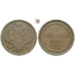 Russland, Nikolaus I., 3 Kopeken 1852, ss