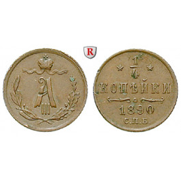 Russland, Alexander III., 1/4 Kopeke 1890, ss+