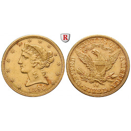 USA, 5 Dollars 1890, 7,52 g fein, vz