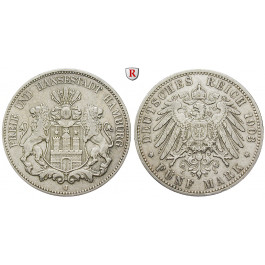 Deutsches Kaiserreich, Hamburg, 5 Mark 1903, J, ss, J. 65