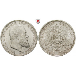 Deutsches Kaiserreich, Württemberg, Wilhelm II., 3 Mark 1911, F, vz-st, J. 175