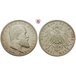 Deutsches Kaiserreich, Württemberg, Wilhelm II., 3 Mark 1909, F, ss, J. 175