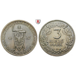 Weimarer Republik, 3 Reichsmark 1925, Rheinlande, A, f.vz, J. 321