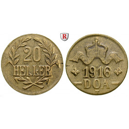 Nebengebiete, Deutsch-Ostafrika, 20 Heller 1916, Drei Blätter / Große Krone, T, f.prfr., J. 724b