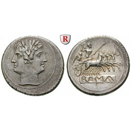 Römische Republik, Romano-kampanische Prägungen, Didrachme (Quadrigatus) 225-212 v.Chr., vz