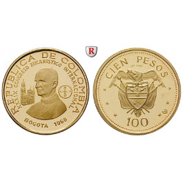 Kolumbien, Republik, 100 Pesos 1968, 3,87 g fein, PP