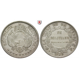 Bolivien, Republik, Boliviano 1872, ss-vz