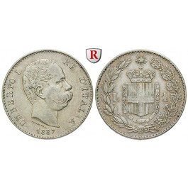 Italien, Königreich, Umberto I., Lira 1887, ss-vz
