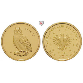 Bundesrepublik Deutschland, 20 Euro 2018, Heimische Vögel, Uhu, 1/8 Unze, nach unserer Wahl, D-J, 3,89 g fein, st