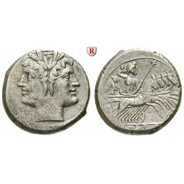 Römische Republik, Romano-kampanische Prägungen, Didrachme (Quadrigatus) 225-212 v.Chr., ss-vz