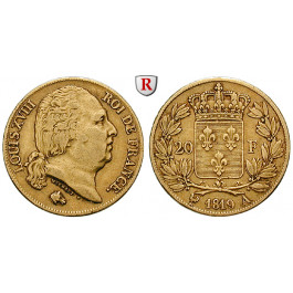Frankreich, Louis XVIII., 20 Francs 1819, 5,81 g fein, ss