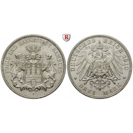 Deutsches Kaiserreich, Hamburg, 3 Mark 1910, J, vz+, J. 64