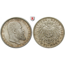 Deutsches Kaiserreich, Württemberg, Wilhelm II., 2 Mark 1899, F, vz-st/st, J. 174