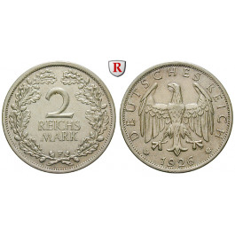 Weimarer Republik, 2 Reichsmark 1926, Kursmünze, F, ss-vz, J. 320
