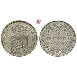 Bayern, Königreich, Ludwig I., 3 Kreuzer 1839, vz-st