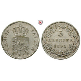 Bayern, Königreich, Maximilian II., 3 Kreuzer 1851, f.st