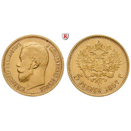 Russland, Nikolaus II., 5 Rubel 1897, 3,87 g fein, ss-vz