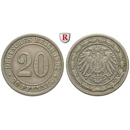 Deutsches Kaiserreich, 20 Pfennig 1892, D, ss-vz, J. 14