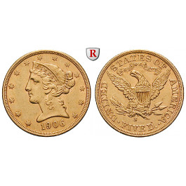 USA, 5 Dollars 1906, 7,52 g fein, ss-vz/vz