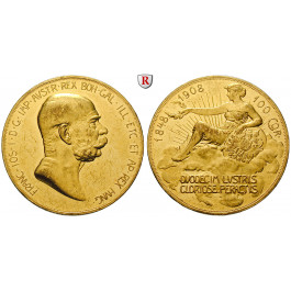 Österreich, Kaiserreich, Franz Joseph I., 100 Kronen 1908, 30,49 g fein, vz aus PP