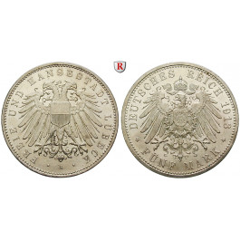 Deutsches Kaiserreich, Lübeck, 5 Mark 1913, A, vz/vz+, J. 83