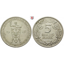 Weimarer Republik, 5 Reichsmark 1925, Rheinlande, F, f.vz, J. 322