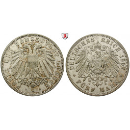 Deutsches Kaiserreich, Lübeck, 5 Mark 1907, A, ss+, J. 83