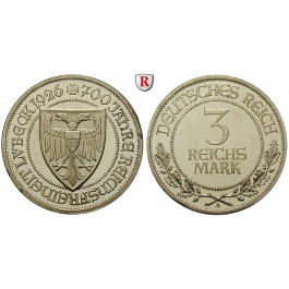 Weimarer Republik, 3 Reichsmark 1926, Lübeck, A, PP, J. 323