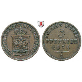 Schwarzburg, Sondershausen, Günther Friedrich Carl II., 3 Pfennig 1870, ss+