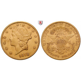 USA, 20 Dollars 1878, 30,09 g fein, ss-vz