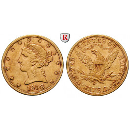 USA, 5 Dollars 1898, 7,52 g fein, ss+
