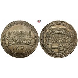 Nassau, Grafschaft Nassau, Johann Franz, Heinrich, Wilhelm Moritz, Heinrich Casimir und Franz Alexander, Reichstaler 1681, f.vz