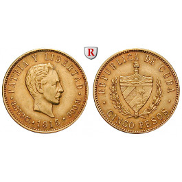 Kuba, Republik, 5 Pesos 1915, 7,35 g fein, ss-vz
