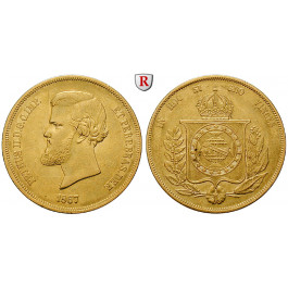 Brasilien, Pedro II., 20000 Reis 1867, 16,11 g fein, ss